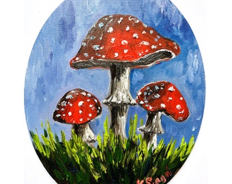 Mushrooms Painting Original Art Red Mushroom Art Fly Agaric Painting Original Red Mushrooms Painting Forest Mushrooms Wall Art Textured Art
