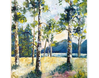 Wald Gemälde Original Kunst Kiefern Gemälde Sommer Landschaft Ölgemälde Kiefern Bäume Kunst Holzgemälde Kiefern Bäume Wandkunst Waldkunst