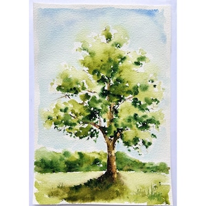 Tree Painting Big Tree Art Original Forest Landscape Watercolor Plants Wall Art Oak Painting Green Leaves Painting Summer Landscape Oak Art