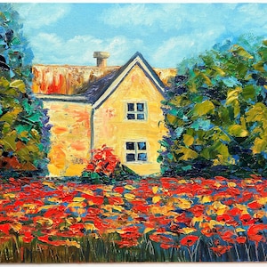 Poppy Field Painting Original Art Poppy Meadow Painting Red Poppy Painting House Red Poppy Wall Art Landscape Painting Impasto Oil Painting