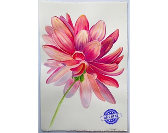 Dahliengemälde, Originalkunst, Blumengemälde, Dahliengemälde, Blumengemälde, große Blumenkunst, rosa Dahliengemälde, Blumenwandkunst