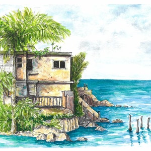 Tropical Painting Key West Painting Seascape Painting Palm Tree Painting Original Beach Watercolor Painting Florida Beach Painting Island