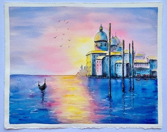 Venice Painting Original Art Venice Watercolor Painting Italy Painting Venice Italy Landscape Gondola Painting Italy Seascape Artwork