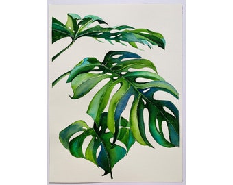 Monstera Painting Original Art Tropical Plant Art Monstera Artwork Cheese Plant Painting Floral Wall Art Watercolor Plant Tropical Leaf Art