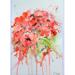 Poppies Painting Original Art Poppy Flowers Painting Red Poppies Art Abstract Flowers Painting Watercolor Poppies Art Floral Ink Painting
