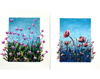 Wildflowers Painting Original Art Flowers Landscape Painting Field Painting Oil Pastel Landscape Poppies Flowers Art Roses Painting Meadow
