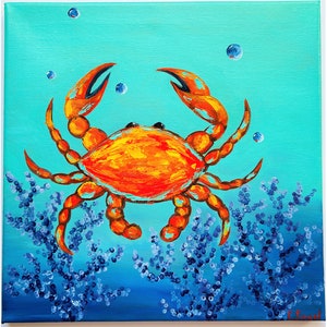 Tropical Art Crab Painting Original Art Sea Crab Painting Reef Painting Sealife Wall Art Crab Wall Art Original Oil On Canvas Animals Art