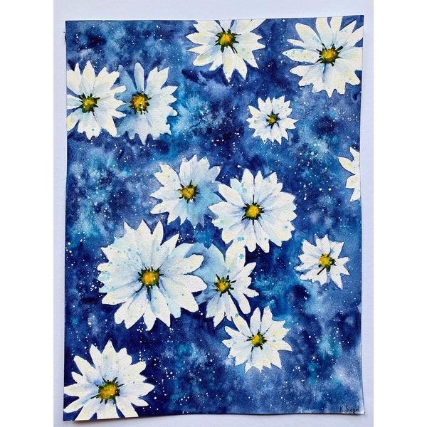 Daisy Painting Original Art Chamomile Painting Floral Painting Flowers Artwork Daisy Watercolor Painting White Flowers Art Floral Wall Art