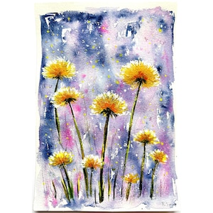 Dandelion Painting Original Art Wildflowers Art Dandelion Flower Painting Dandelion Art Floral Wall Art Yellow Flowers Art Watercolor Meadow