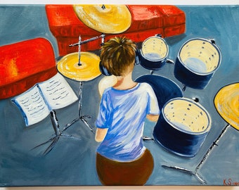 Drums Painting Original Art Drummer Painting Drums Wall Art Music Art Drums Artwork Musical Instruments Oil On Canvas Drummer Kids Painting