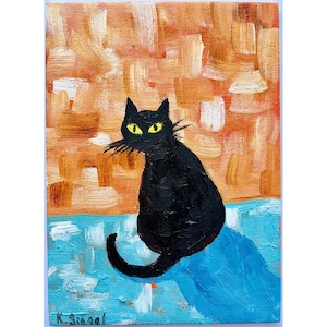 Cat Painting Black Cat Art Cute Cat Original Painting Pet Painting Black Cat Artwork Pets Art Oil Painting Animals Painting Small Painting