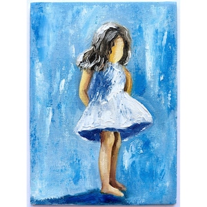 Little Girl Painting Original Oil Painting Girl Figure Painting 5x7 Kids Art Small Oil Art Girl In Dress Painting Figurative Artwork Girl