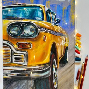Yellow Taxi Painting Original Art Yellow Taxi Artwork New York Painting Car Painting Retro Car Painting Retro Style Art Car Wall Art
