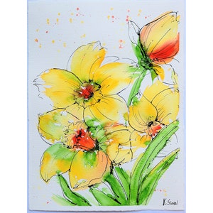 Daffodil Painting Flowers Painting Daffodils Flowers Painting Spring Flowers Painting Floral Painting Yellow Daffodil Watercolor Painting