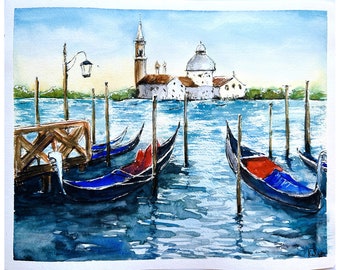 Venice Painting Original Art Venice Watercolor Painting Italy Painting Venice Italy Landscape Gondola Painting Italy Seascape Artwork