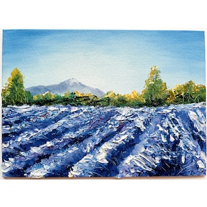 Lavender Field Painting Original Art Provence Painting Purple Lavender Field Art Lavender Landscape Provence Art 5x7 Landscape Oil Painting