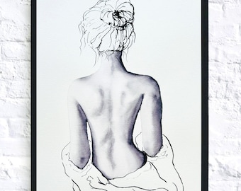 Figure Painting Woman Figure Art Original Watercolor Female Figure Art Woman&#39;s Body Figurative Poster Beautiful Girl Art Black White Print
