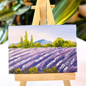 Lavender Field Painting Original Art Provence Art Purple Lavender Field Art Lavender Landscape Provence Small Art Small Landscape Artwork