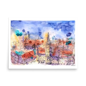 Munich Painting German City Print City Sketch Munich Art Nuremberg City Art German Architecture Print Bayern Wall Art City Munich
