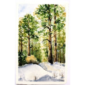 Pittura forestale Arte originale Pini Pittura Paesaggio invernale Acquerello Pini Arte Inverno Pittura su legno Pini Arte murale Foresta