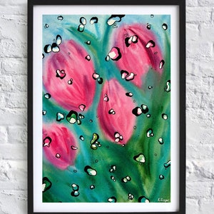 Tulpen Malerei Original Kunst Rosa Tulpen Kunstwerk Blumen Malerei Frühling Blumen Kunst Nasse Glasmalerei Aquarell Tulpen Kunst Blumenwandkunst