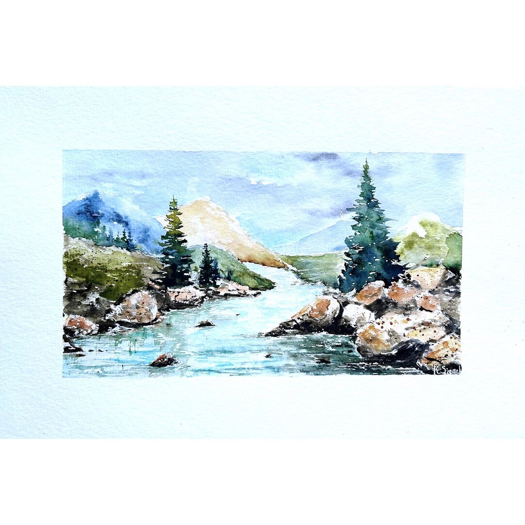 Mountain River Painting Original Art River Landscape Wall Art Trees ...