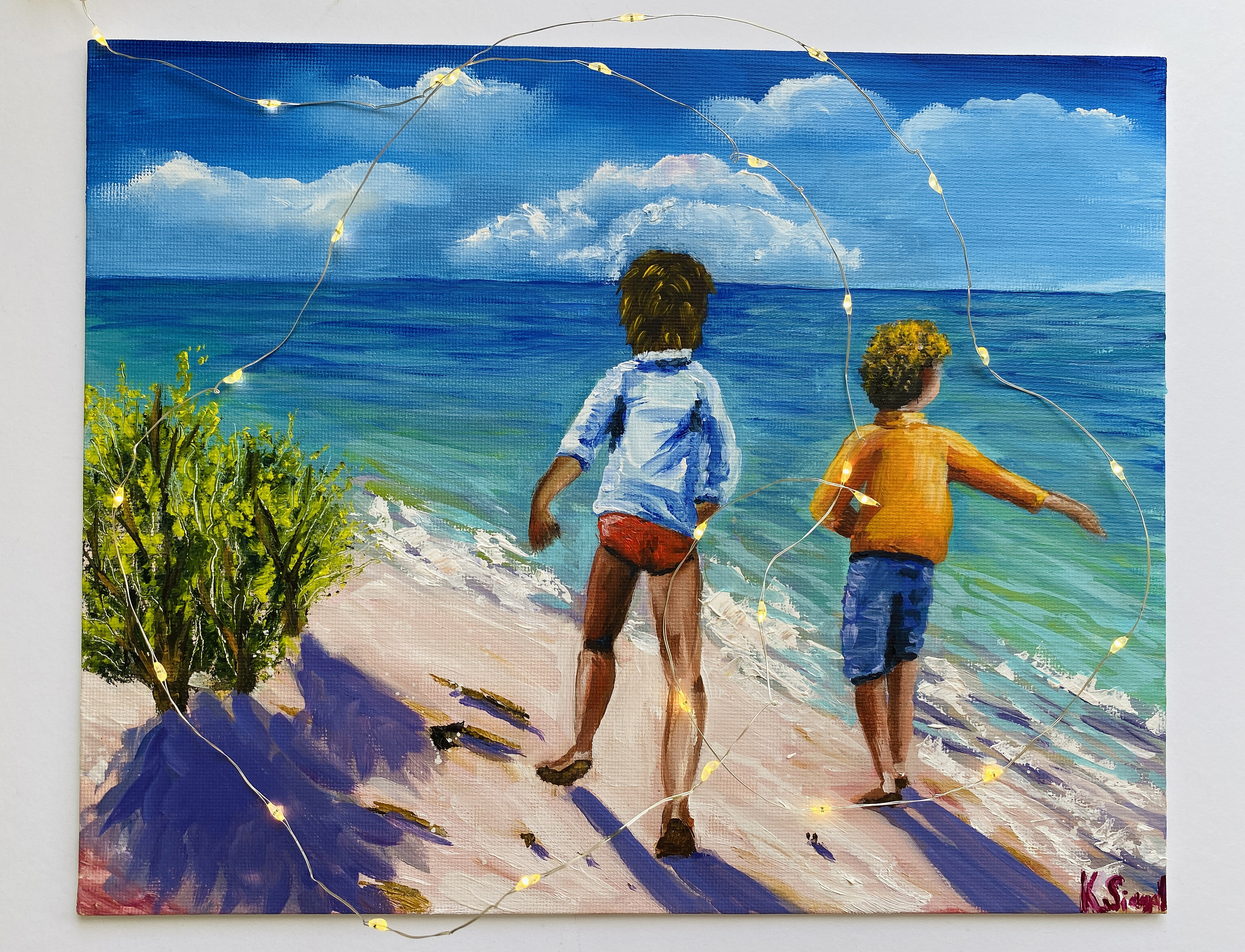 Children Beach Painting Beach People Art Kids Art Two Boys Etsy