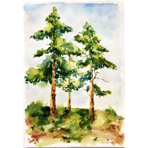 Pini Pittura Foresta Pittura Arte Originale Foresta di Pini Paesaggio Acquerello Alberi Arte Pittura Legno Pini Arte Murale Foresta Estiva