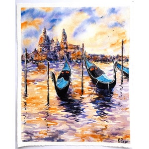 Venice Painting Original Art Venice Watercolor Painting Gondola Art Venice Landscape Italy Wall Art Gondola Painting Sunset Seascape Artwork