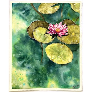 Water Lily Painting Original Art Lotus Painting Water Lilies Art Pond Painting Claude Monet Pond Art Watercolor Floral Art Lotus Wall Art