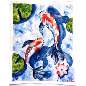 Koi Fish Painting Two Koi Fish Painting Japanese Koi Fish Art Carps Painting Feng Shui Painting Koi Carp Painting Red Fish Painting Koi Art