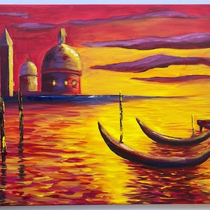 Venice Painting Original Art Venice Oil On Canvas Painting Sunset In Venice Art Venice Italy Landscape Gondola Painting Seascape Artwork