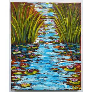 Seerosenmalerei Seerosenmalerei Blumenmalerei Teichmalerei Schöne Seerosenmalerei Strukturierte Ölgemälde Impasto Kunst