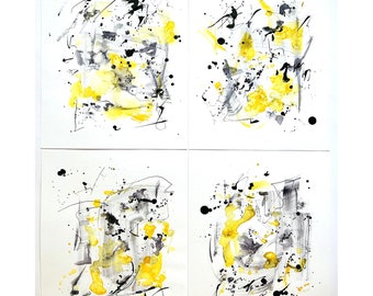 Set Of 4 Art Abstract Art Yellow Black Wall Art Set Of Original Watercolor Minimalism Painting Watercolor Abstract Set Of 4 Paintings Set