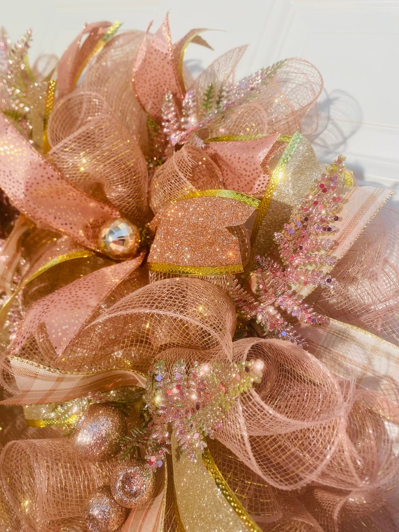 Rose Gold and Gold Deco Mesh Wreath Front Door Wreath Etsy