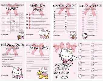 Pack de jeux baby shower - Chaton dessin animé - VERSION ESPAGNOLE