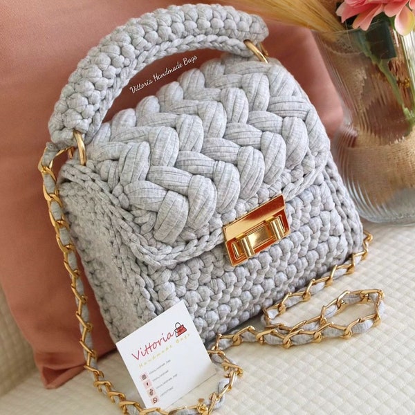 Borsa uncinetto gift for woman crochet bag bolso punto puff borsa fettuccia marshmellow bag bolso crochet idea regalo donna tshirt yarn bag