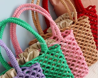 Ribbon bag tote bag ribbon bag with bag crochet mesh bag summer bags Handmade bag bolso en crochet a red