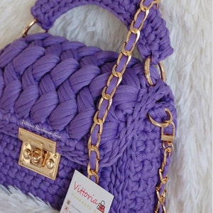 Borsa uncinetto gift for woman crochet bag bolso punto puff borsa fettuccia marshmellow bag bolso crochet idea regalo donna tshirt yarn bag immagine 8