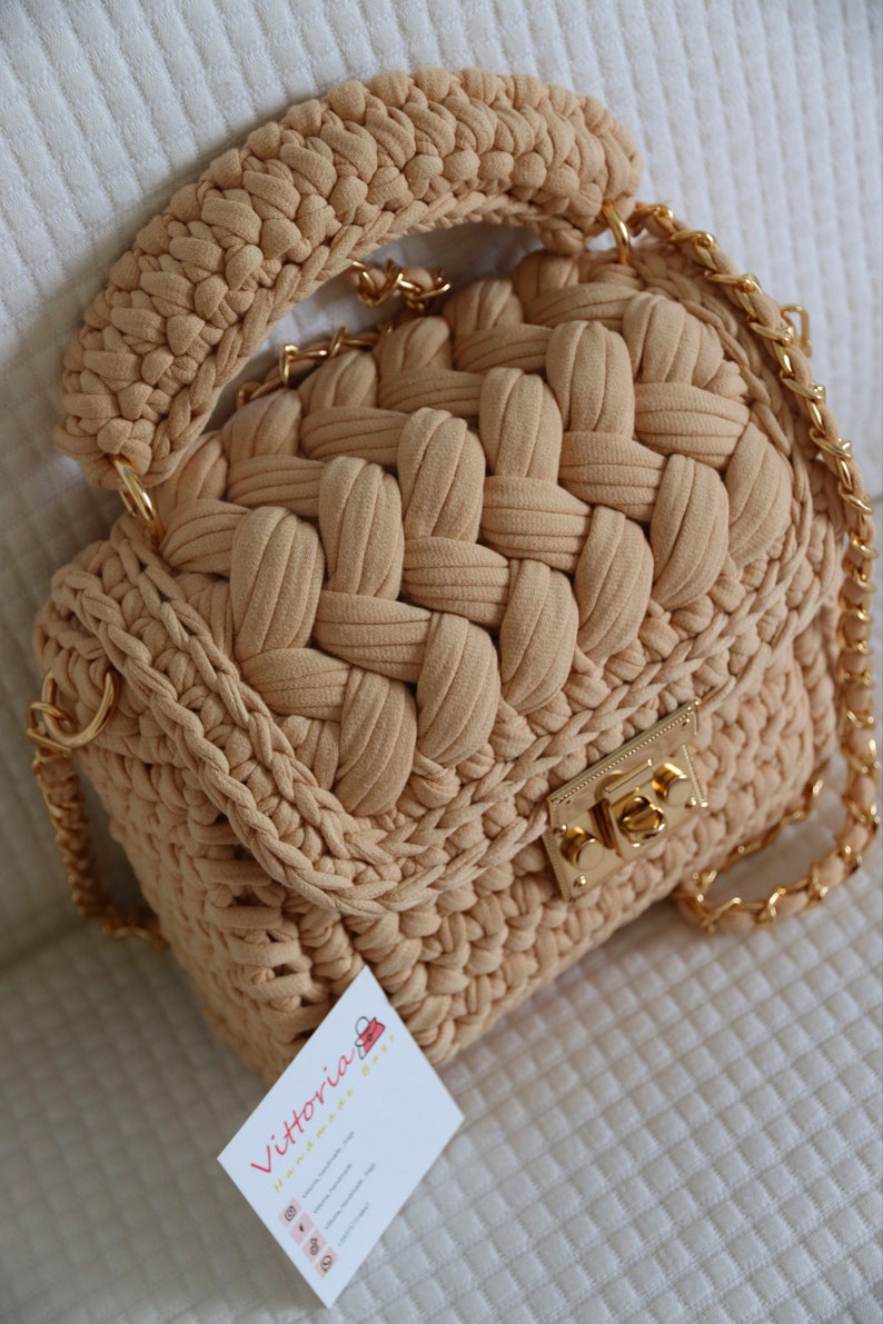 Tutorial vera bag marsmallow bag uncinetto bag crochet luxury bag borsa punto puff bolso en trapillo borsa fettuccia leggera crochet bag 画像 6