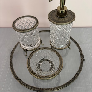Luxury Bathroom Set with Soap Dispenser and Stand - Elegant Glass and Metal Design