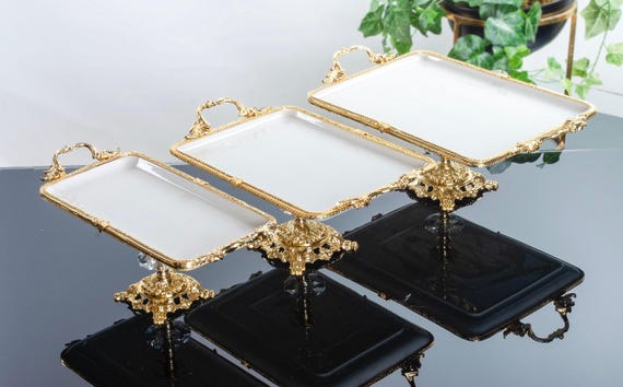 Gold Accent Porcelain Serving Plate Set – Elegant Table Decor