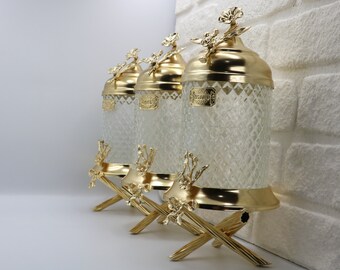 Luxe gouden 3-delige busjesset - vintage glazen design | Capaciteit van 3,6 liter