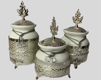 Luxury Gold 3-Piece Ceramic Canister Set - Vintage Glass Design