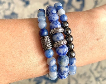 Blue Aventurine Gemstone Bracelet: Healing Energy, Men's Beaded Jewelry