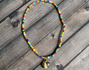 Rainbow Anklet, Beaded Anklet, Seashell Charm Anklet, Dainty beaded Anklet, Charm Anklet, Personalized Charm Anklet, Womens Anklet