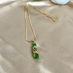 Gold Dragon Genuine Jade Necklace, Unisex Green Jade Dragon Amulet,  Gold-filled chain with Jade Dragon pendant, His and Hers
