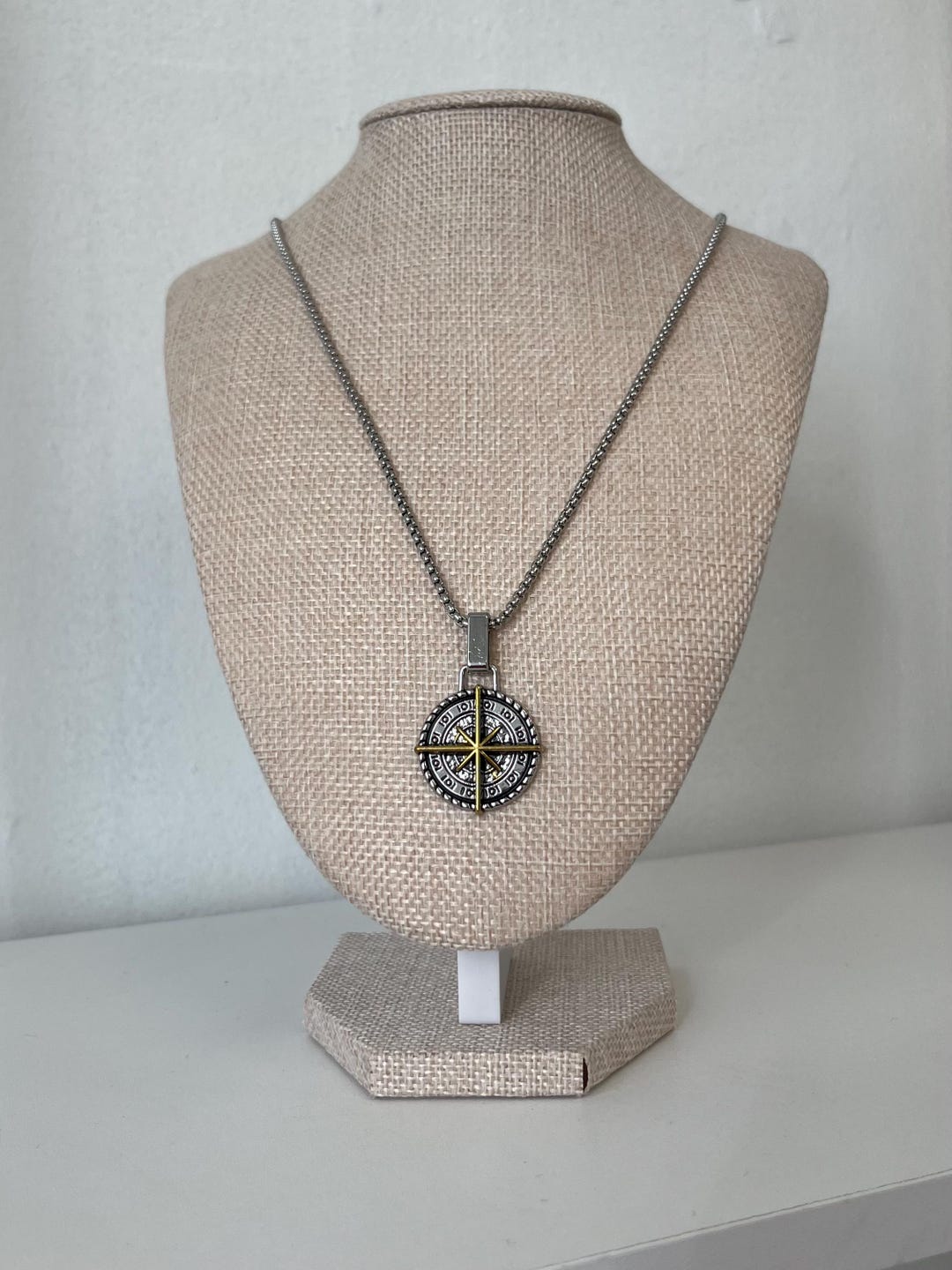Men's Antique Gold Silver Compass Necklace: Stainless Steel Pendant, 23 ...