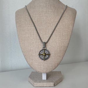 Men's Stainless Steel Compass Necklace, North Star Compass Necklace, Men's Stainless Steel Pendant, Gift For Him, Men's Statement Necklace