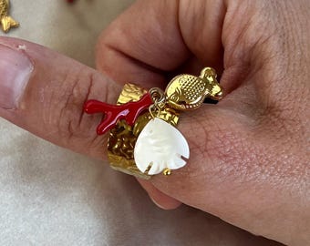 Anillo ajustable con dije costero de oro de 18 quilates para pulgar, temática de playa, joyería para uso en resort.
